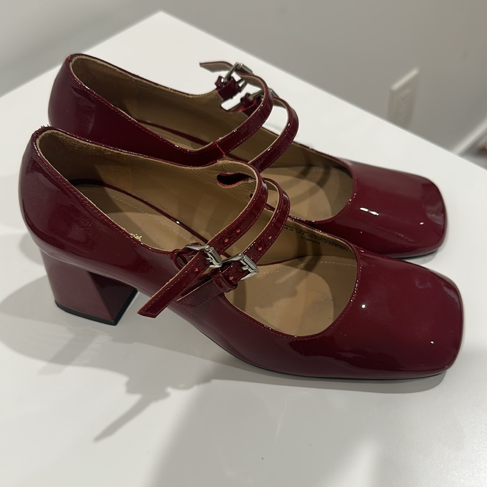 & Other Stories Deep Red Patent Mary Jane Heels